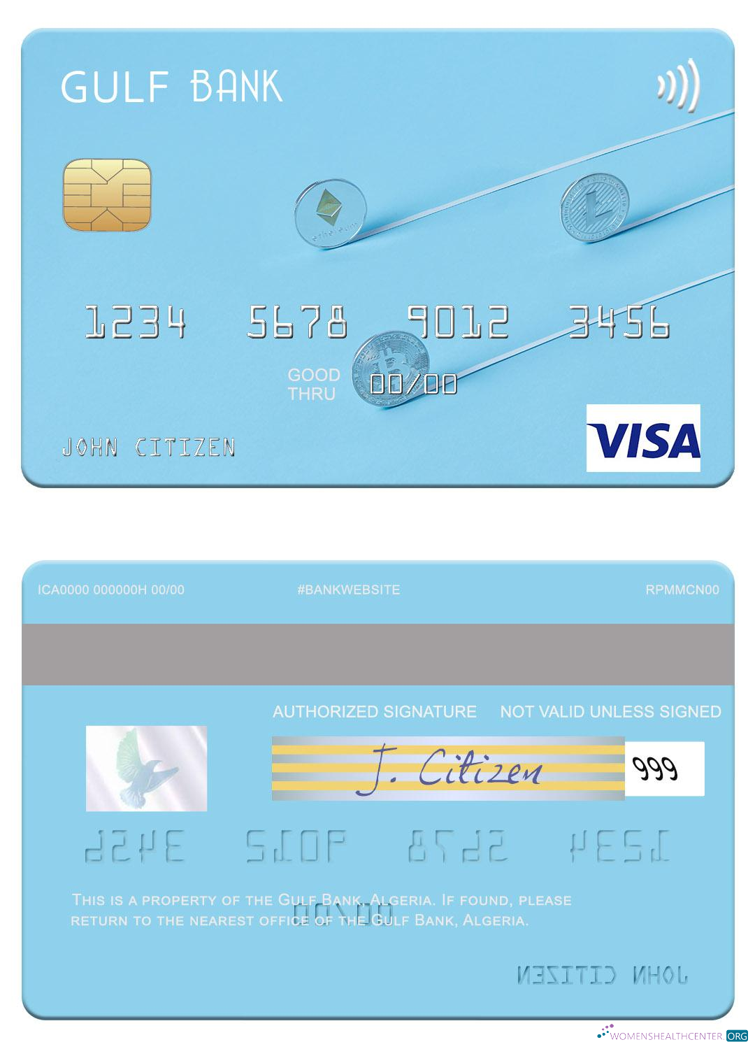 Download Algeria Gulf Bank visa card Photoshop template